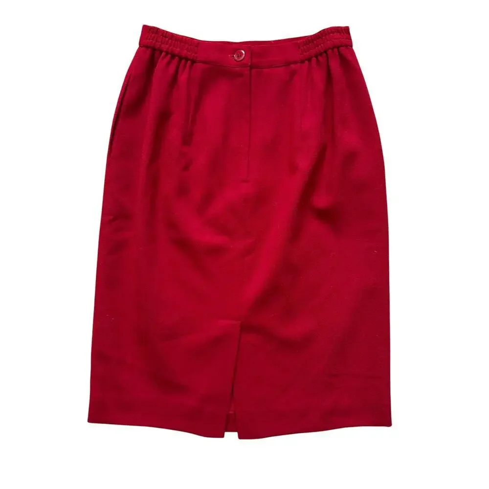VTG Talbots 100%‎ Wool Skirt Women's Sz 6 8 10 Red Pencil straight Vintage Midi